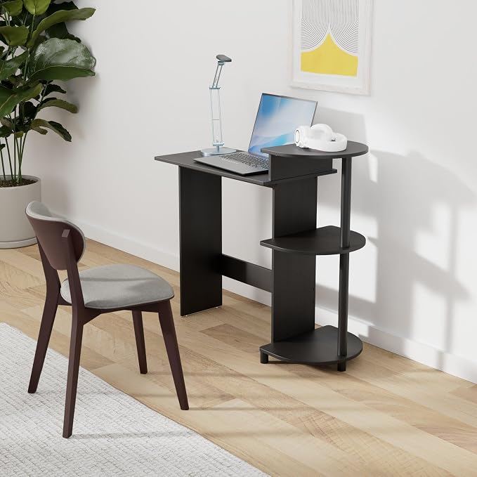 Furinno COMPACT Desk, 28.5" Wide Gaming Desk with Shelves, Computer Desk with Book Shelf, Office Desk for Home Office, Study Room, Dorm, Bedroom, Americano