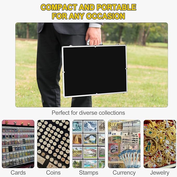Trade Show Display Case – Large Aluminum Locking Tabletop Showcase | 34"x22", for Trading Cards, Sports Cards, TCG – Lightweight & Portable for Exhibitions, Conventions, and Collectibles, Silver