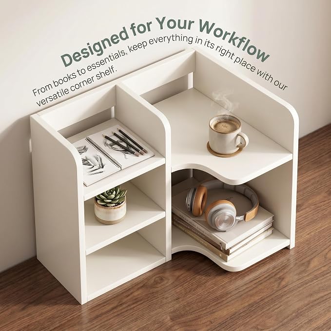 Desk Shelf,Small Bookshelf,Wooden Desk Hutch Desk Organizers,White Desktop Bookshelf and Accessories Storage Display Rack in Home Office Dorm,Freestanding Desk Shelf
