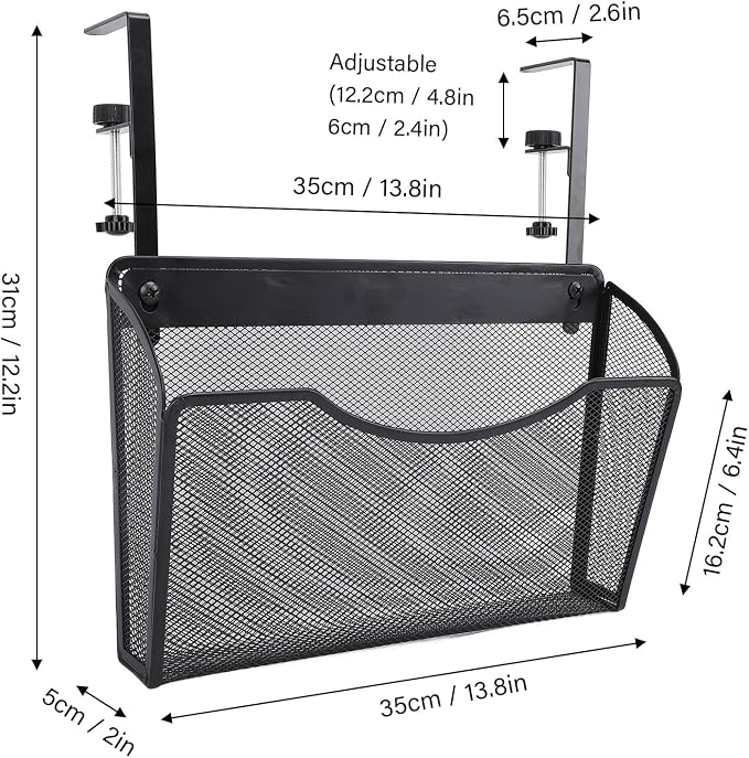 Asixxsix Under Desk Drawer, Desk Side Storage, Hanging Desk Organizer, Clamp On Desk Organizer, Mesh Metal Desk Drawer, Side Desk Organizer for Office and Home (Black)