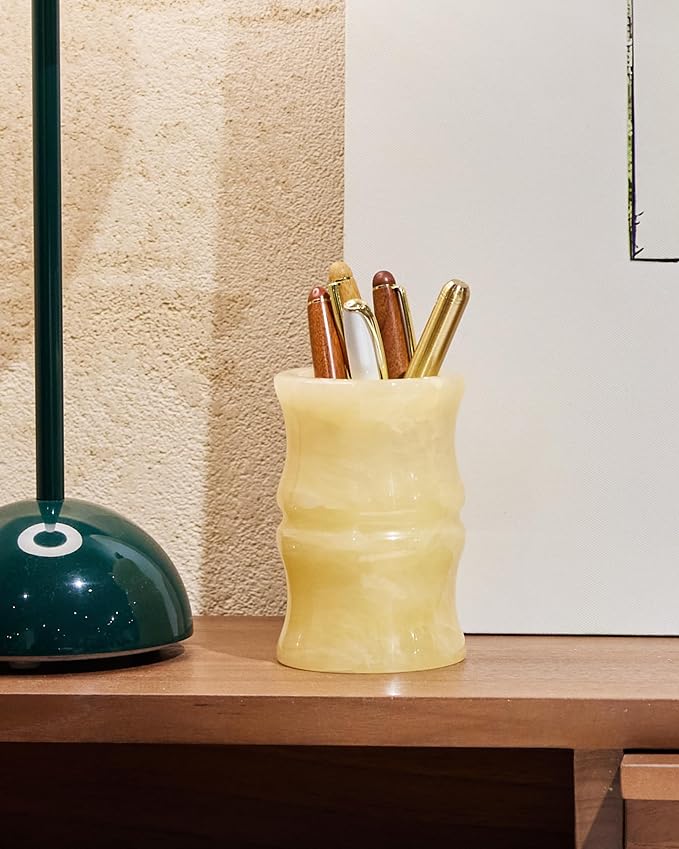 Afghanistan Natural Jade Makeup Brush Holder & Organizer, Small Countertop Vanity Accessories, luxury Makeup Organizer, Christmas Presents, Unique Gifts for Women, Girlfriend, Mum (Honey)