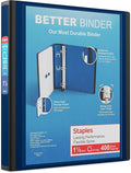 Staples Better Binder, 1.5 Inch D-Ring, Navy Blue, 400 Sheets, 3-Pk | Reinforced spine for long-lasting school and office organization.