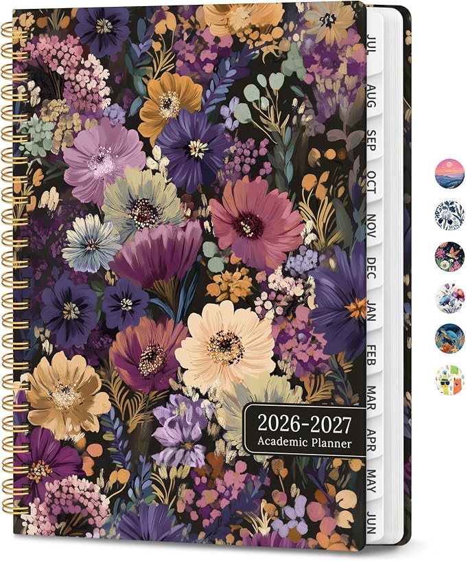 Planner 2026-2027, Academic Year Monthly & Weekly Planner Caledndar, July 2026 - June 2027, Hardcover Large Planning Agenda Book with Tabs for School Office Supplies, 6.3" x 8.5" - Midnight Bloom