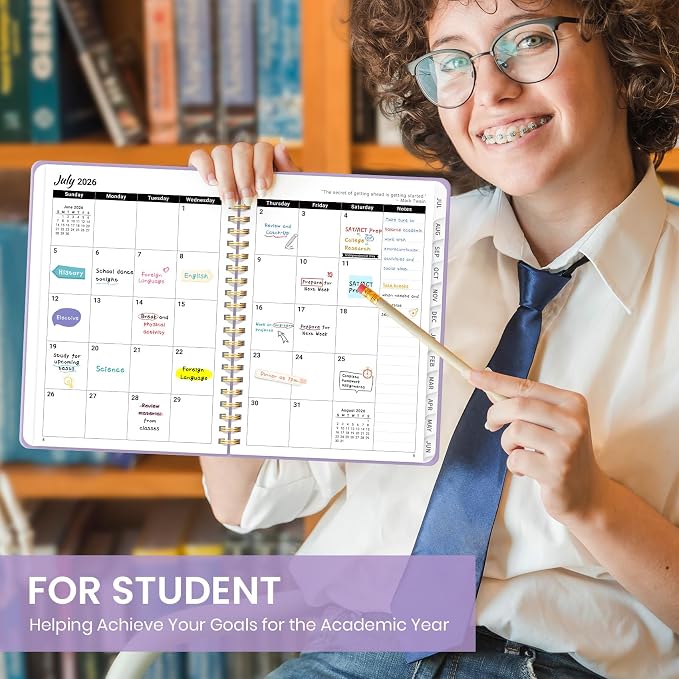 Taja Planner 2026-2027, Jul 2026-Jun 2027 Monthly & Weekly Calendar Book | 6.3" x 8.5", Hardcover Academic Calendar with Tabs, Teacher Student Agenda Book for School Office Supplies - Lilac Purple