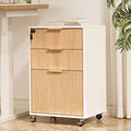 3 Drawers Fluted Mobile File Cabinet with Lock, Rolling File Cabinet Printer Stand Table, Under Desk Wooden Filing Cabinets for Home Office Essentials Storage Organization Furniture Letters/A4(Oak)