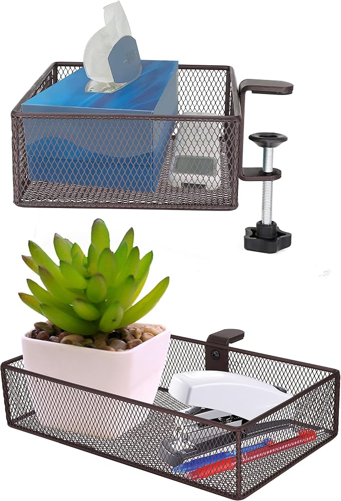 Under Desk Drawer, Clamp on Desk Organizer Under Table Hanging Desk Storage | 2PCS under desk organizer: clamp on desk drawer, under desk basket, hanging desk storage, clamp on undertable shelf, no-drill