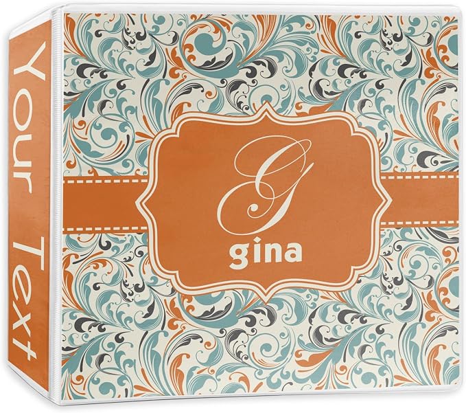 Personalized Orange & Blue Leafy Swirls 3-Ring Binder - 3 inch