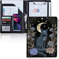 Padfolio/Portfolio Folder Clipboard,Padfolio Clipboard,Writing Portfolio Leather with Cover for Card Holder Slot Letter Size A4 for Office Conference Notepad Clip Boards,Witchy Cat Moon