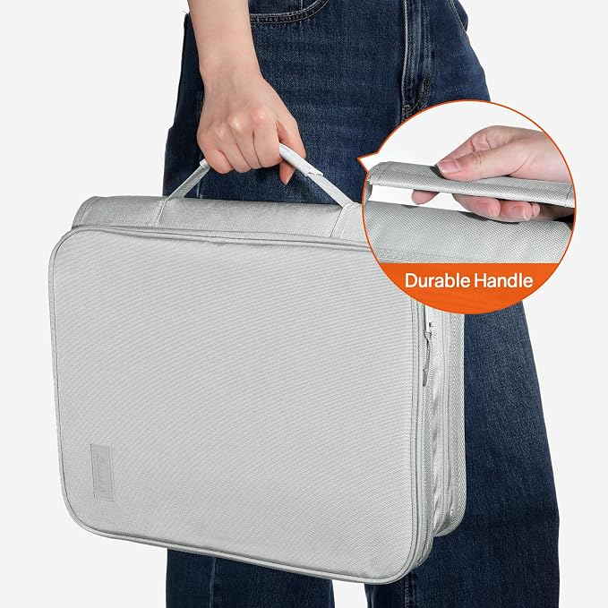 SUNEE Zippered Binder Bag with Handle, 2-Inch 3-Ring O-Ring, 500-Sheet Capacity, Includes Zip Pocket, 5-Tab Expanding File Folder, Multi-Pocket Organizer Binder for Middle School, Light Grey