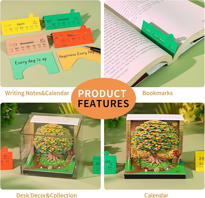 3D Time Piece Calendar, 2027 Desk Calendar With LED Light, 3d Tree Memo Pad Creative Desk Calendar, Christmas Gift for Colleague Friend, Desktop Decoration (Osmanthus Tree)