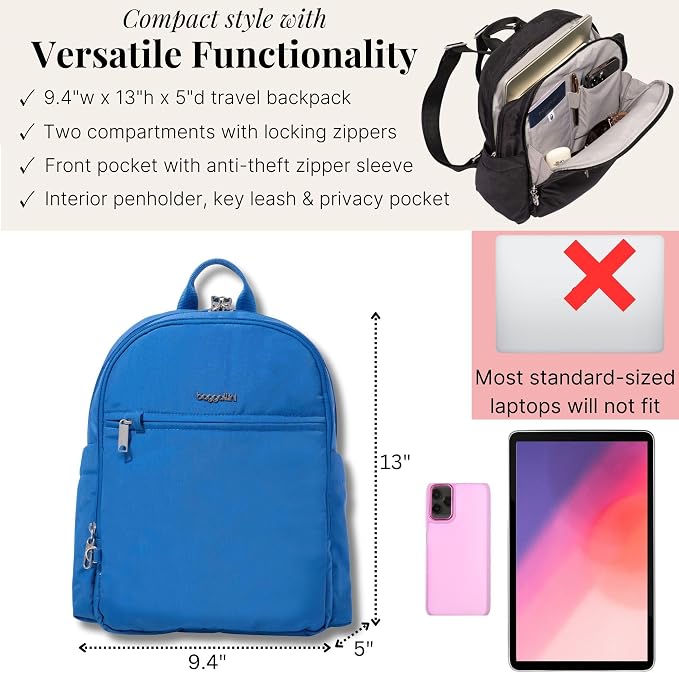 Securtex Anti-Theft Getaway Backpack - 9.4"x13"x5" Travel Safe Bag w/Locking Zippers, Slash-Resistant, RFID