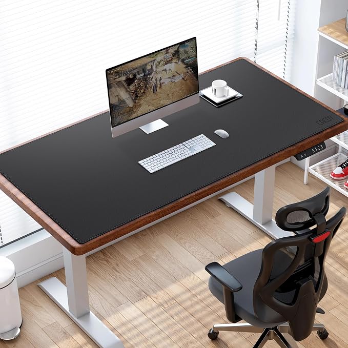 Cacoy 51" x 24" Leather Desk Mat Protector, Waterproof Desk Blotters, Black | Faux Leather Desk Pad for Keyboard & Mouse, Large Gaming Mouse Mat, Non-Slip Computer Desk Cover, Office Desktop Accessories