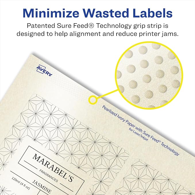 Avery® Pearlized Ivory Rectangle Labels, Sure Feed® Technology, Print-to-The-Edge, 3" x 3.75", 300 Pearlized Ivory Labels, Laser/Inkjet Printable