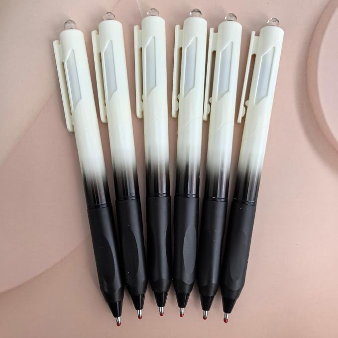 Fengtaiyuan Retractable Gel Pens, 1.0mm Bold Point, Quick Dry Black Ink, Gradient Black Barrel with Triangular Silicone Non-Slip Grip, Ergonomic Smooth Pens for Exam School Office [Pack of 6]