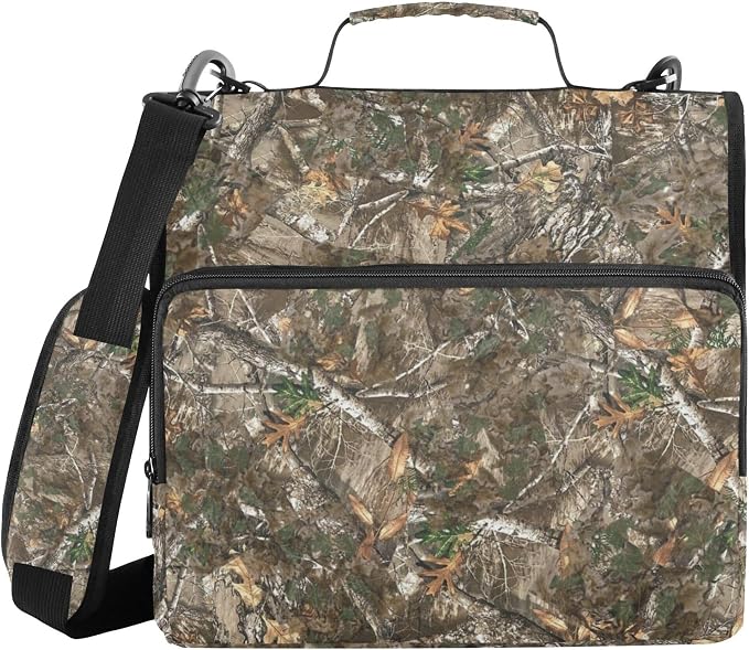 Fisyme Forest Trees Leaf Retro Zipper Binder 3 Ring with Zipper and Shoulder Strap Large Capacity Multi-Pocket Binder Organizer