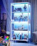Display Cabinet with Glass Doors, 4-Tier Curio Cabinet, Adjustable Shelves, 60,000 Color Lights for Collectibles, Glass Display Case with App & Remote Control, Bookcase, Storage Cabinet, White