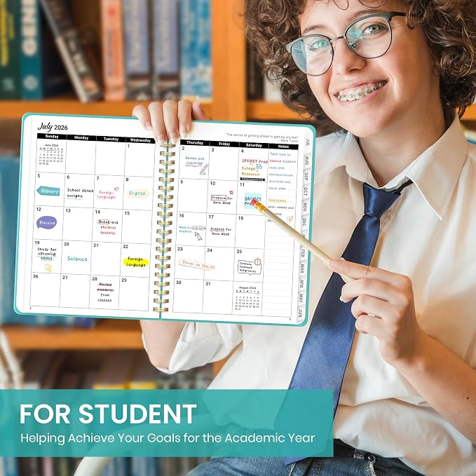 Taja Planner 2026-2027, Jul 2026-Jun 2027 Monthly & Weekly Calendar Book | 6.3" x 8.5", Hardcover Academic Calendar with Tabs, Teacher Student Agenda Book for School Office Supplies - Aquamarine