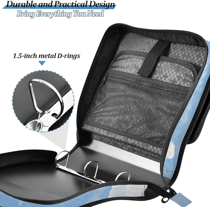 Bass Fish Binder Bag 3 Ring Zipper with Handle Shoulder Strap | for School Work Office Organizer Storage Case