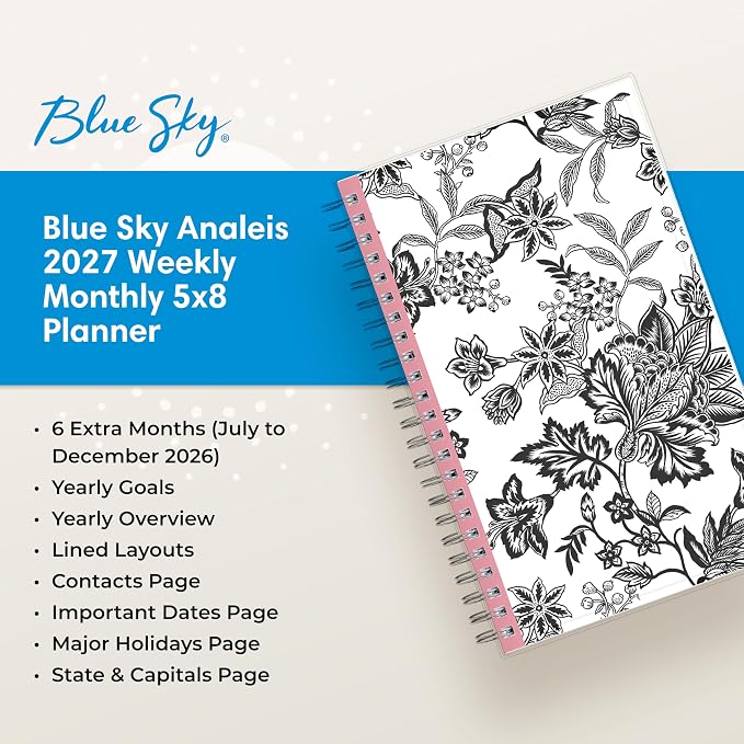 Blue Sky 2027 Weekly & Monthly Planner Calendar, 5"x8", Analeis