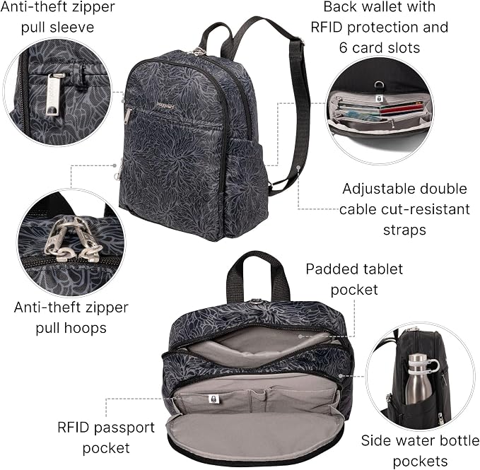 Securtex Anti-Theft Getaway Backpack - 9.4"x13"x5" Travel Safe Bag w/Locking Zippers, Slash-Resistant, RFID