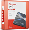 Staples Standard 2-Inch 3-Ring View Binder, Orange, 450 Sheets | Durable binder for office and school document organization and storage.