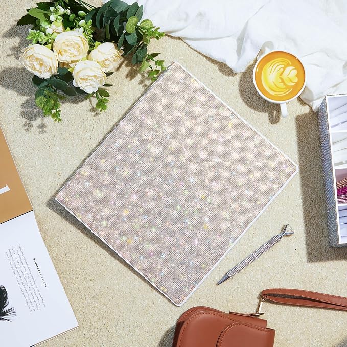 Bling 3 Ring Binder Silver Rhinestone Glitter 1 Inch Binder Organizer with 2 Interior Pockets 8.5'' x 11'' Women Gift for Christmas Home Office School Use