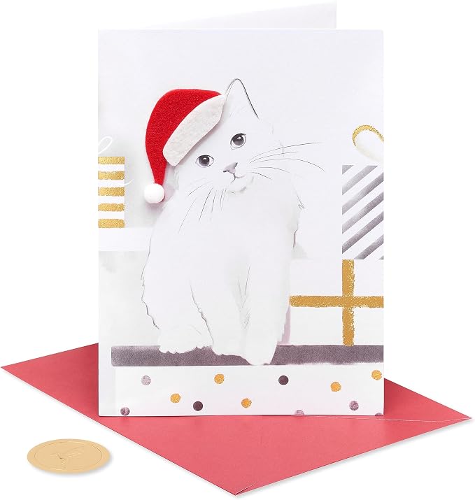 Papyrus Cat Christmas Cards Boxed with Envelopes, Merry Christmas and a Happy New Year, Santa Hat Kitty (8-Count)