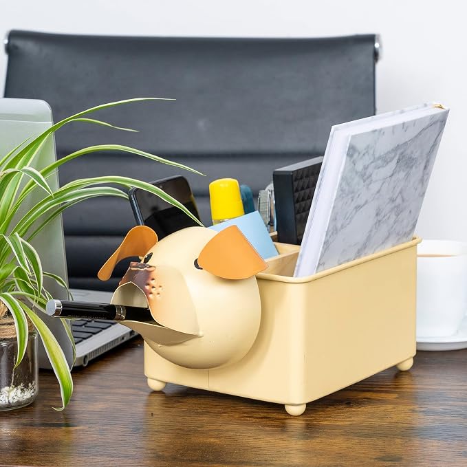 Desk Organizer, 1-5 Module Compartments - Storage for Stationery Supplies, Accessories, brushes - Home, Office, School, Dorm, Studio - Build in Pen & Pencil Holder (Brown Dog)