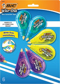 BIC Wite-Out Mini Correction Tape, White, No Dry Time, 6-Count Pack | 19.6 Feet of Coverage Per Dispenser, Tear-Resistant for Clean Corrections, Long Lasting and Applies Dry