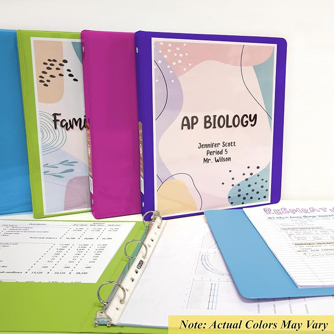 BAZIC 3 Ring Binder 1" Presentation View Binders Organizer - Neon Color, Round Ring, Hold 175 Sheets Paper, School Office Home, 24-Count | round rings, 1 in Assorted Neon Color view 3-ring binder, 2 inside pockets, holds up to 175 sheets, Durable poly ...