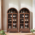 RowyPoey 71" Tall Arched Cabinet Bookshelf with Glass Door & Storage Drawer | Modern Farmhouse Display Cabinet,Adjustable Shelves,Wood Kitchen Pantry for Dining Room,Living Room,Office,Walnut