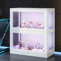 AMERLIFE RGB Display Cabinet, 32 x 16 x 36 Inch | 2-Tier Storage Case with LED Lights and 2 Glass Flip-Up Doors, White