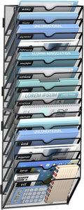 14-Tier Wall File Organizer and Hanging File Organizer, Black | Wall Organizer and Wall Mounted File Holder with 14 Pockets and Label Panels for Files, Mail, Folders, Magazines and Paper