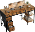Sweetcrispy 55" Computer Desk with 6 Fabric Drawers & Storage Shelves | Reversible Gaming Desk, Office Desk, Computer Workstation, Corner Desk with Storage, Home Office, Living Room,Rustic Brown