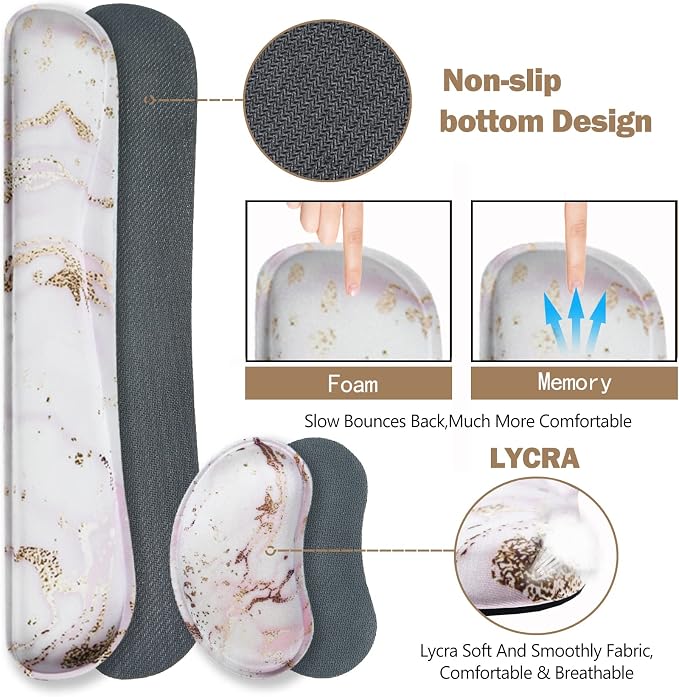 Large Gaming Mouse Pad, Keyboard Wrist Rest Pad & Wrist Support Mousepad Set, Stitched Edge, Extended, Non-Slip Base, Memory Foam,Multifunctional Desk Mat 4pcs for Office & Home, Pink Marble