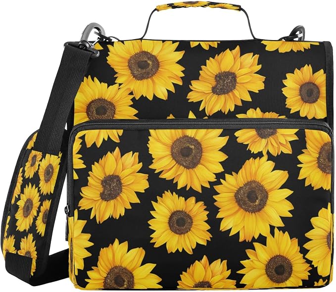 ATTX Sunflower Pattern Zipper Binder with Adjustable Padded Strap - 3 Ring 500 Sheet Capacity Binder Bag with Multi-Pocket Organizer, Fits 12 Inch Laptop