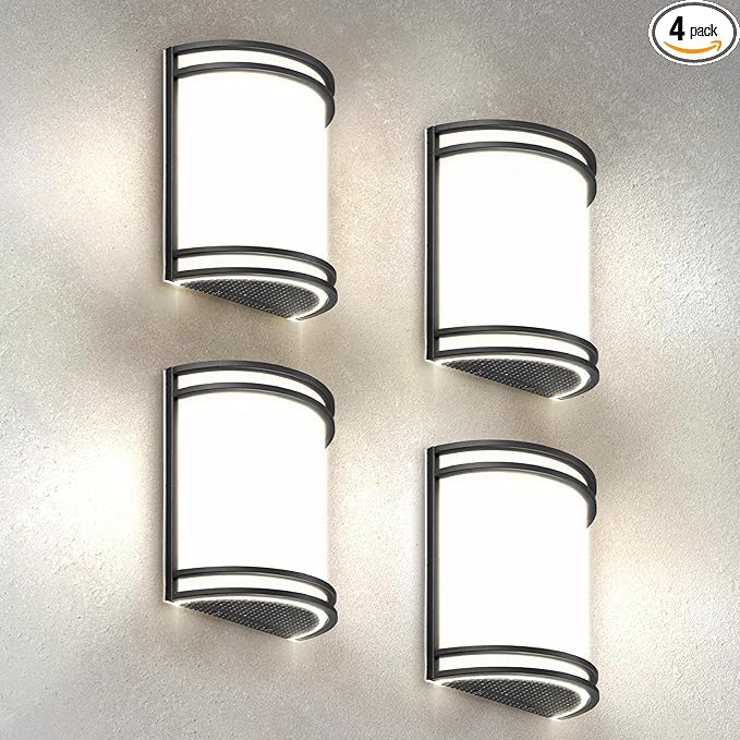 ASD Indoor LED Wall Sconce Lights - 10 Inch 15W Black Modern LED Wall Sconces Hardwired - ETL Dimmable 3000K 4000K 5000K Adjustable Sconce Light Fixture for Bedroom, Hallway, 4 Pack