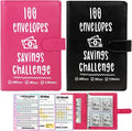 2 Pack 100 Envelopes Money Saving Challenge, Cash Budget Planner A5 Binder | Savings Challenges Book Organizer Folder with 3 Tracker to Save $5,050 $2,600 $300, 100 Pre-numbered Pockets, Black & Red