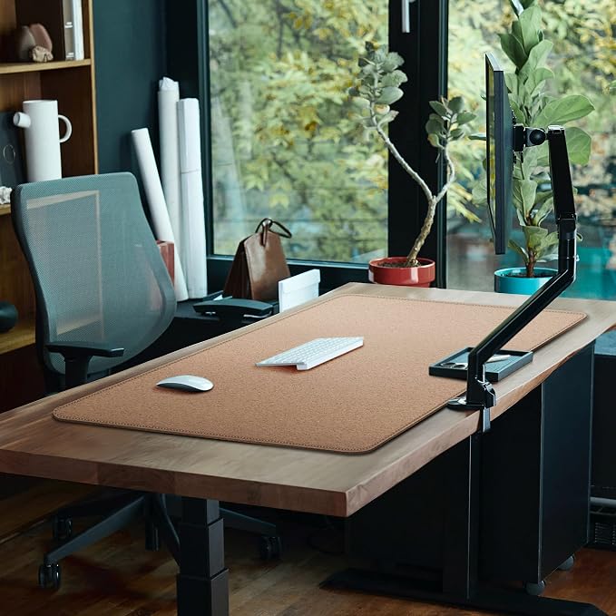 Cacoy 48"x24" Dual-Sided Desk Pad Blotter, Cork & PU Leather Desk Mat,Black | Cork Desk Protector Large Mouse Pad Leather Desk Organization and Accessories Non-Slip Stitched Edges Waterproof Writing Pad