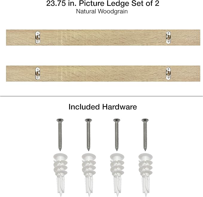 MCS Picture Ledge Shelf, Room Decor Floating Shelf, Natural Woodgrain, 23.75 Inch, Set of 2