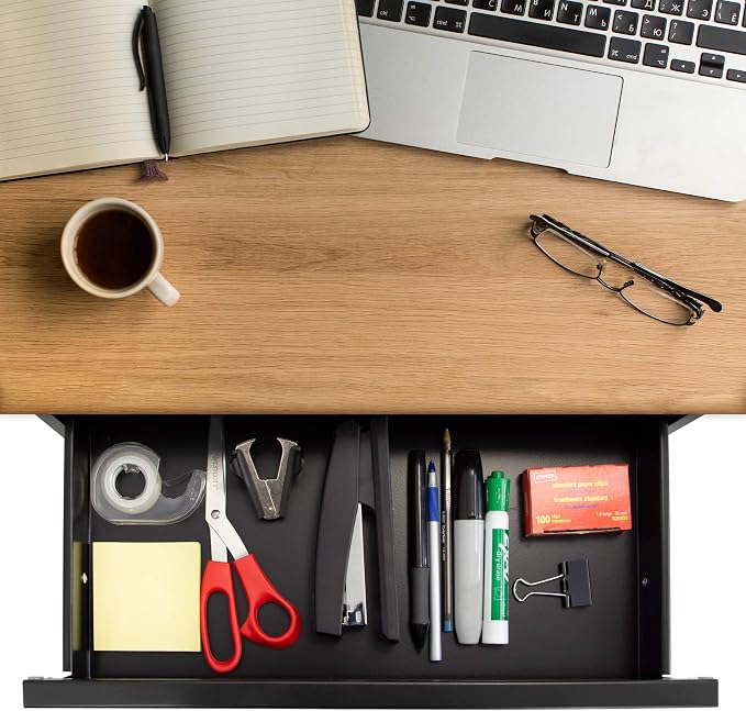 Mount-It! Locking Under Desk Pull-Out Drawer, Heavy-Duty Steel Under Table Slide-Out Storage Organizer with Key Lock for Private Storage, Smooth Glide Track, Fits Desks Over 0.71″ Thick