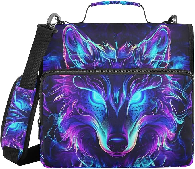 Mystical Wolf Face 3 Ring Binder Bag 1.5 inch Binder Organizer with Zipper Shoulder Strap 500 Sheet Documents Storage for School Office