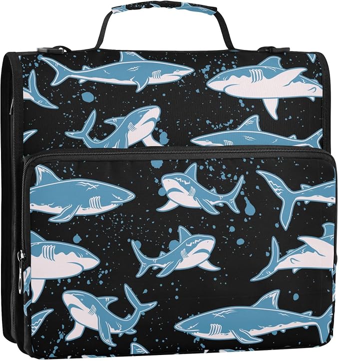 Personalized Hammerhead Shark 3 D-Ring Binder Bag Zipper Organizer | Multi-Pocket with Handle and Detachable Shoulder Strap Holds 500 Sheets for School Office Supplies