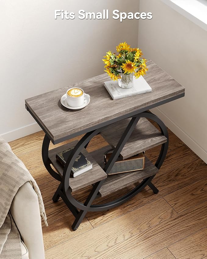 Little Tree End Table, Narrow Side Table with 4-Tier Large Storage Space | Modern Bedside Table for Living Room, Home Office, Bedroom, Grey