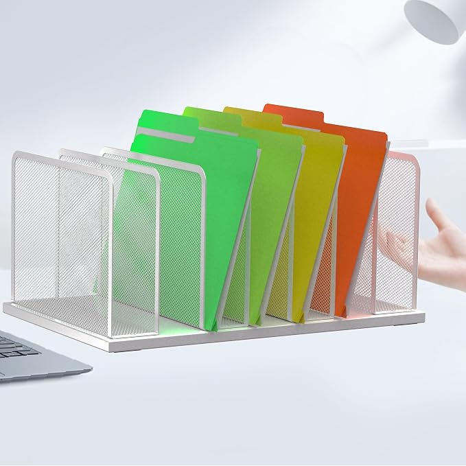 Kuntine.B 7-Section Upright Desk File Organizer Silver 2 Pack | Vertical, Mesh, Metal, Assembly, Stability, Sturdiness, Organization, Standing