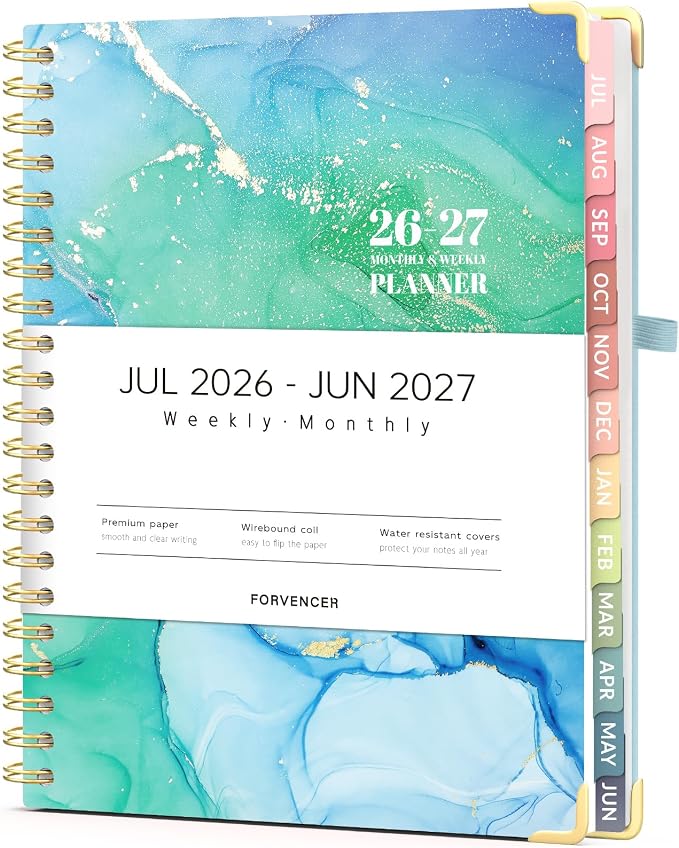 Forvencer Planner 2026-2027, July 2026 - June 2027,8.5x11" Calendar Planner | Weekly and Monthly, Hardcover Planning book with Monthly Tabs, Cute Journal Organizer Notebook for Office School, A4 Size