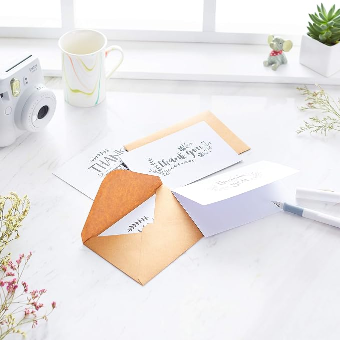 Amazon Basics Thank You Cards and Envelopes, Black and White, 4" x 6", 48 Count