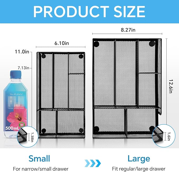 Desk Drawer Organizer, Office Drawer Divider Organizer Tray with 6 Compartments, Metal Mesh Desktop Organization and Accessories for Stationery Makeup Kitchen Toolroom School ＆ Office