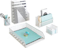 BLU MONACO | White Desk Organizer Set 6 Piece | Mail Sorter Organizer Countertop with Letter Sorter for Desk | Standing File Organizer for Desk with Pen Holders