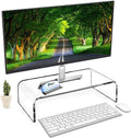 AMT 16 Inch Acrylic Laptop Monitor Stand, Computer Riser with Cat Keyboard Protector, Space-Saving Design, Extra Storage, Clear Shelf - Ideal for Monitors, Laptops, Printers, Desktop Decor